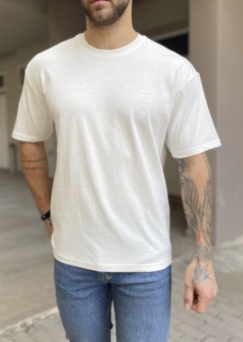 Ανδρικό βαμβακερό λευκό Oversized T-shirt με τύπωμα 17459