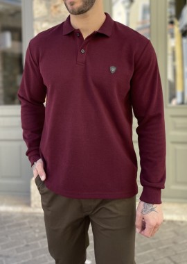 Everbest Ανδρική μπορντό Polo μακρυμάνικη μπλούζα Plus size 261032