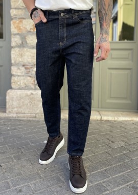 Ανδρικό σκούρο μπλε ελαστικό loose τζιν πεντάτσεπο με φερμουάρ G88104