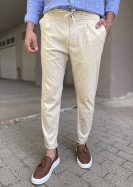 Ανδρικό μπεζ υφασμάτινο παντελόνι με πιέτα PNT5013B