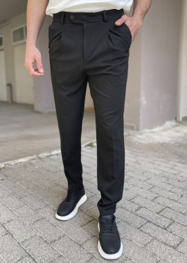 Ανδρικό μαύρο υφασμάτινο παντελόνι με πιέτα και λάστιχο στην μέση FCL00295M