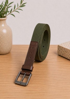 Ανδρική υφαντή λαδί ζώνη με δερματίνη 524055L