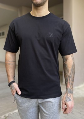Ανδρικό βαμβακερό μαύρο Oversized T-shirt με τύπωμα 17458