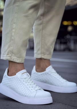 Ανδρικά λευκά sneakers δερματίνη πλεκτό σχέδιο CH203W