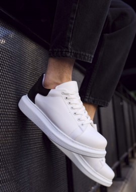 Ανδρικά λευκά-μαύρα δίσολα Sneakers με λαστιχένια σόλα CH256