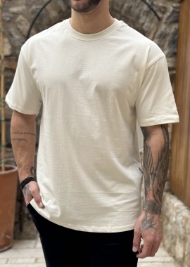 Ανδρική βαμβακερή εκρού κοντομάνικη Oversized μπλούζα KEF2622