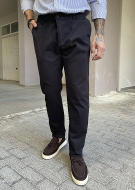 Αντρικό μαύρο υφασμάτινο παντελόνι με λάστιχο στην μέση BO1748