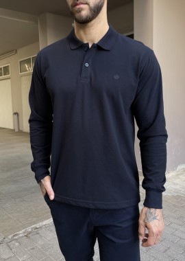 Everbest Ανδρική μπλε navy πικέ Polo μακρυμάνικη μπλούζα Plus size 2610200B
