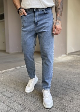 Ανδρικό μπλε πλυμένο ελαστικό loose τζιν πεντάτσεπο με φερμουάρ G88103