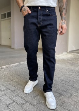 Ανδρικό blue black πεντάτσεπο τζιν παντελόνι ίσιο με κουμπιά 3LN2026