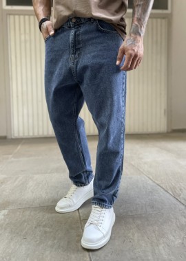Ανδρικό μπλε σκούρο σταθερό Loose Jean πεντάτσεπο με φερμουάρ 2023D