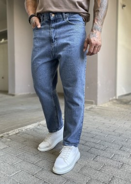 Ανδρικό μπλε σταθερό Loose Jean πεντάτσεπο με φερμουάρ 2023N