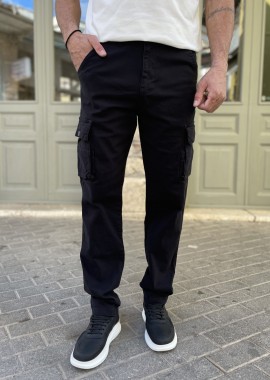 Ανδρικό cargo μαύρο παντελόνι υφασμάτινο ίσιο BC47501