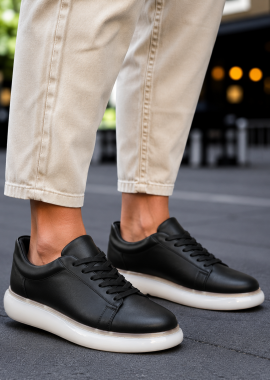 Ανδρικά ασπρόμαυρα δίσολα Sneakers λαστιχένια σόλα CH295