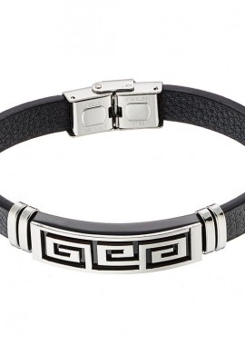 Βραχιόλι Από Οικολογικό Δέρμα Και Ατσάλι Με Μαίανδρο AS25901