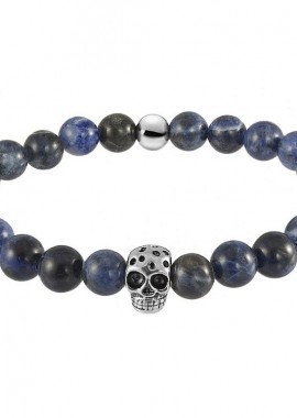Βραχιόλι Από Ημιπολύτιμο Λιθο Σοδαλίτη Και Νεκροκεφαλή Από Ανοξείδωτο Ατσάλι TU27649