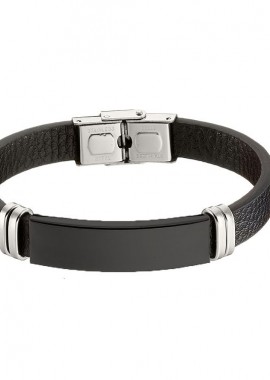 Βραχιόλι Ταυτότητα Από Δέρμα Και Ανοξείδωτο Ατσάλι AS28327