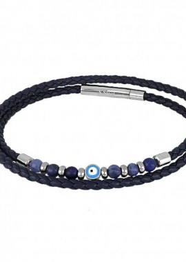 Βραχιόλι Από Δέρμα Και Ατσάλι Με Ματάκι TU29844