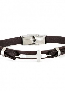 Βραχιόλι Από Δέρμα Και Ατσάλι Με Σταυρό TU29936