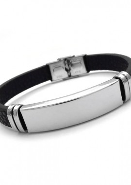 Βραχιόλι Ανδρικό με μαύρο δέρμα και ατσάλι BA180