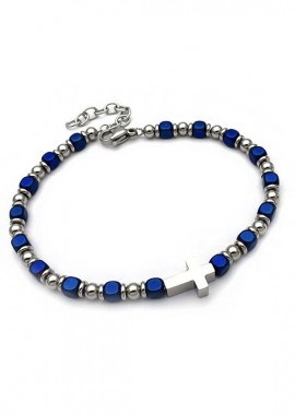 Βραχιόλι casual με μπλε χάντρες και σταυρό BA201