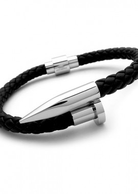 Ανδρικό βραχιόλι casual με μαύρο δέρμα BA213