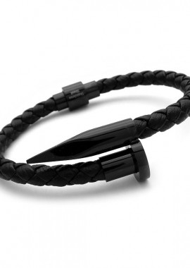 Ανδρικό βραχιόλι casual με μαύρο δέρμα BA212
