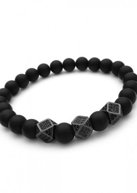 Βραχιόλι ανδρικό με μπίλιες μαύρης λάβας BA409
