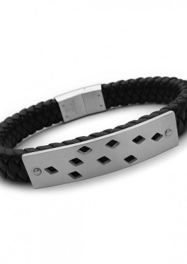 Ανδρικό βραχιόλι με δέρμα και ατσάλι BA415