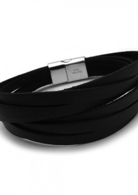 Υπέροχο ανδρικό βραχιόλι με μαύρο δέρμα BA416