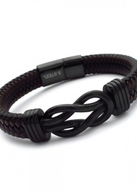 Ανδρικό βραχιόλι από ατσάλι και δέρμα BA417