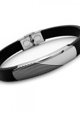 Ανδρικό βραχιόλι με δέρμα και ατσάλι BA419