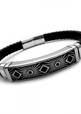 Βραχιόλι ανδρικό με δέρμα και ατσάλι BA421