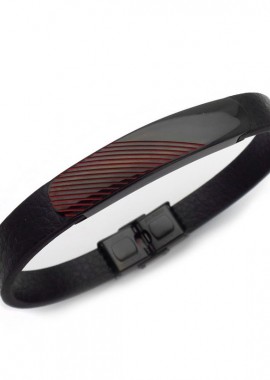 Ανδρικό βραχιόλι με μαύρο δέρμα και ατσάλι BA433