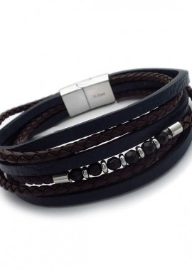 Βραχιόλι Ανδρικό με μπλε καφέ δέρμα και ατσάλι BA442