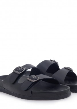 Renato Garini Ανδρικά Πέδιλα Παντόφλες 43W-498 Mαύρο Δέρμα O543W4981002