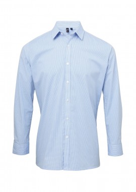 - Ανδρικό μακρυμάνικο καρό πουκάμισο PREMIER PR220 Light Blue/White