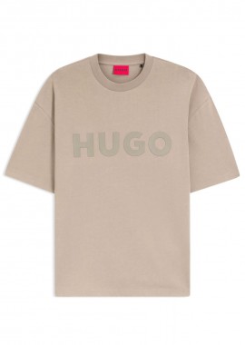 ΑΝΔΡΙΚΟ T-SHIRT HUGO DULIVIO ΚΟΝΤΟΜΑΝΙΚΟ ΜΕ ΤΥΠΩΜΑ ΑΝΟΙΧΤΟ ΚΑΦΕ