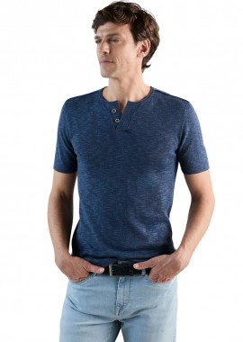 ΑΝΔΡΙΚΟ T-SHIRT IZAC GIDIETTER HENLEY ΣΚΟΥΡΟ ΜΠΛΕ