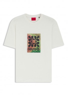 ΑΝΔΡΙΚΟ T-SHIRT HUGO DAMORU ΚΟΝΤΟΜΑΝΙΚΟ ΜΕ ΤΥΠΩΜΑ ΕΚΡΟΥ