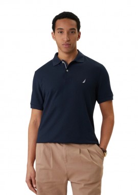NAUTICA - ΑΝΔΡΙΚΗ POLO ΜΠΛΟΥΖΑ NAUTICA ΚΟΝΤΟΜΑΝΙΚΗ ΣΚΟΥΡΟ ΜΠΛΕ