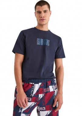 ΑΝΔΡΙΚΟ T-SHIRT NAUTICA ΚΟΝΤΟΜΑΝΙΚΟ ΜΕ ΤΥΠΩΜΑ ΣΚΟΥΡΟ ΜΠΛΕ