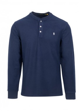 ΑΝΔΡΙΚΟ T-SHIRT HENLEY POLO RALPH LAUREN ΜΑΚΡΥΜΑΝΙΚΟ ΚΑΝΟΝΙΚΗ ΓΡΑΜΜΗ ΜΠΛΕ