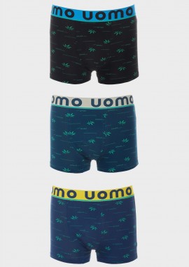 Ανδρικό μπόξερ εξωτερικό λάστιχο all print leaves. Συσκαυασία 3pack MULTI COLOUR