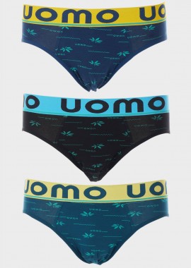 Ανδρικό slip UOMO με σχέδια φαρδύ εξωτερικό λάστιχο. Συσκευασία 3 τεμαχίων MULTI COLOUR