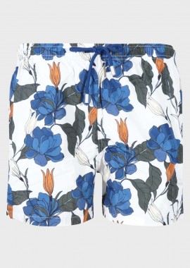 Ανδρικό μαγιο σόρτς τσέπες all print flowers ΛΕΥΚΟ