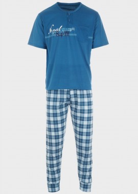 Ανδρική πιτζάμα κοντό μανίκι all print παντελόνι.Homewear Collection. ΠΕΤΡΟΛ