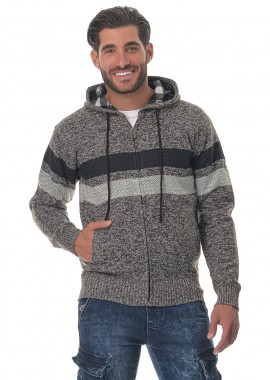 Ανδρική ζακέτα κουκούλα ρίγες fleece επένδυση ELEPHANT