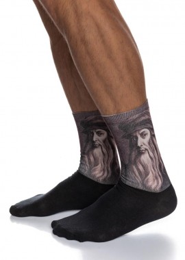 ΑΝΔΡΙΚΗ ΒΑΜΒΑΚΕΡΗ ΚΑΛΤΣΑ ΙΝΙΖΙΟ ΜΕ ΤΥΠΩΜΕΝΟ ΣΧΕΔΙΟ ΛΕΟΝΑΡΝΤΟ ΝΤΑ ΒΙΝΤΣΙ 4193-03 ΜΑΥΡΟ/ΚΑΦΕ