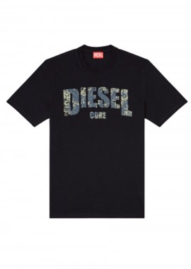 DIESEL - DIESEL Ανδρικό T-ADJUST-R25 T-SHIRT - ΜΑΥΡΟ-A17268-0PLAT-9XX-BLACK